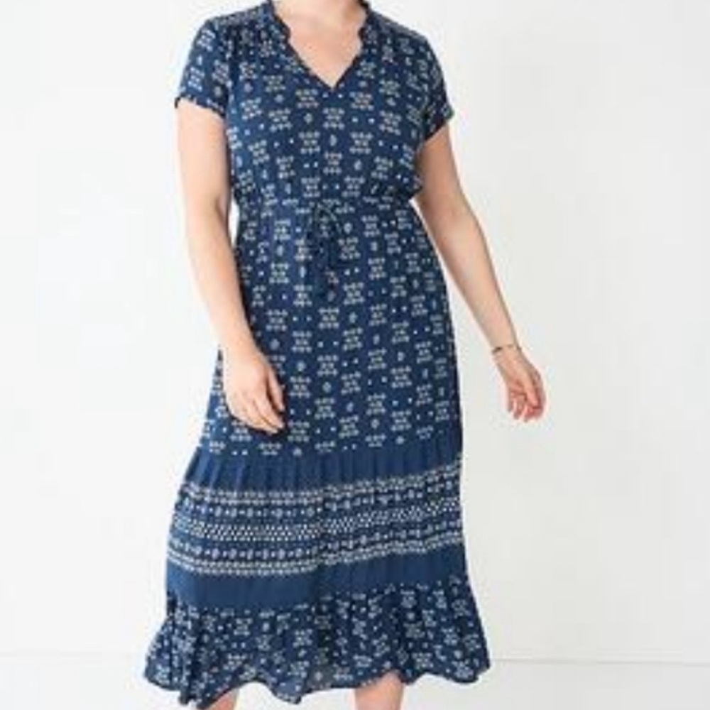 Sonoma Blue Short Sleeve Tiered Boho Maxi Dress Size 3X